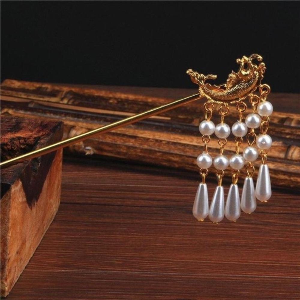 Vintage style Chinese Hairpin Metal Glaze Phoenix Tail with earrings